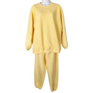 VTG Russell Athletic Sweatsuit Set Pale Yellow Made in USA XL L Crewneck Gymcore